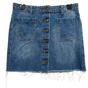 BDG Urban Outfitters Blue Denim Button Front Mini Skirt Raw Hem Womens Small
